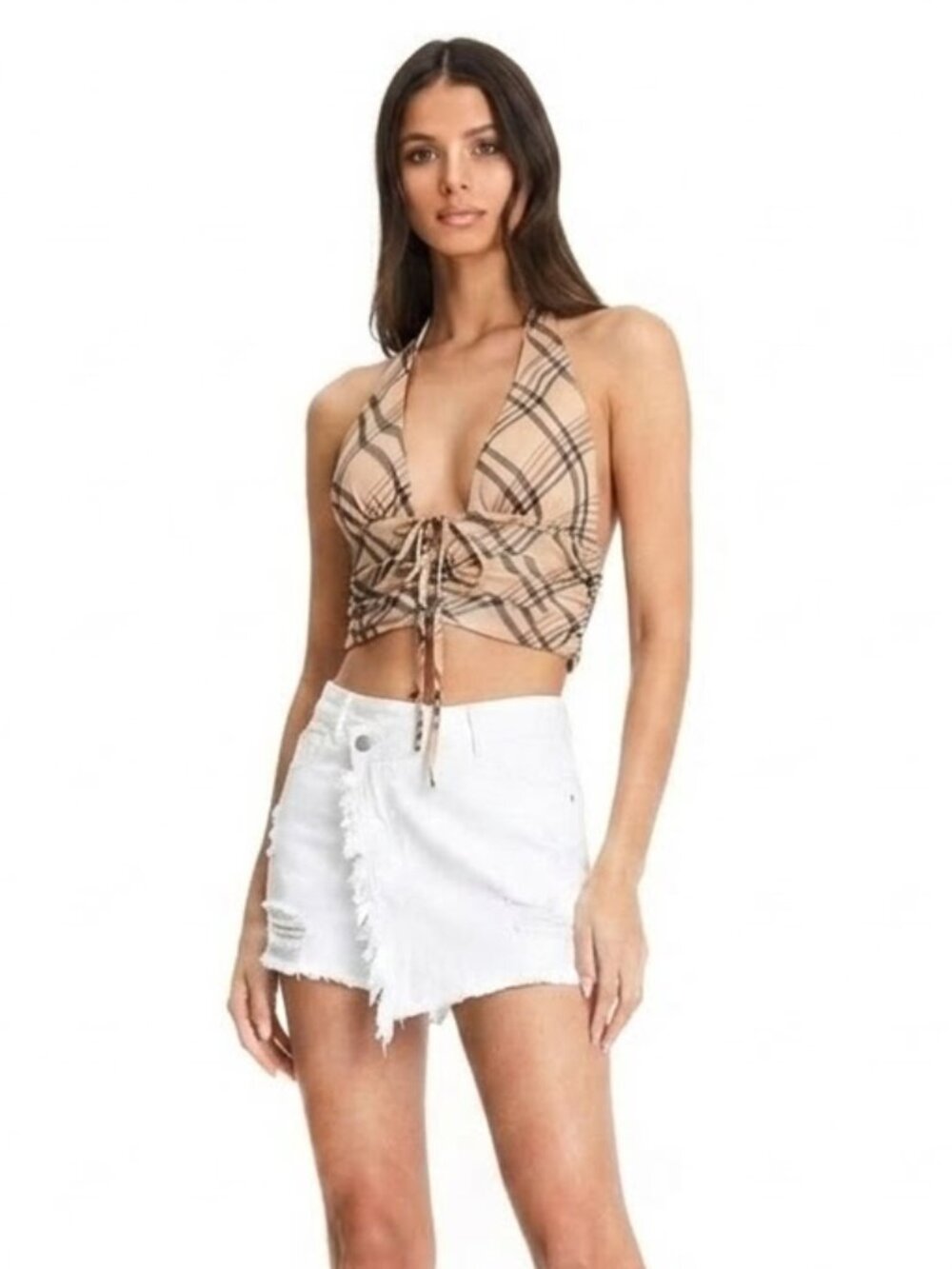 I Am Gia Mason Mesh Beige Halter Top in size XS